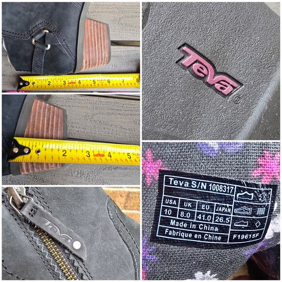 Teva Foxy Ankle Boots Women's Size 10 Black Nubuck Leather Side Zip Short Bootie - Picture 5 of 12